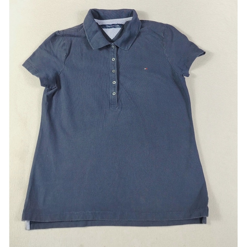 Tommy Hilfiger Polo Shirt Women Small Blue Short‎ Sleeve Cotton Blend Preppy